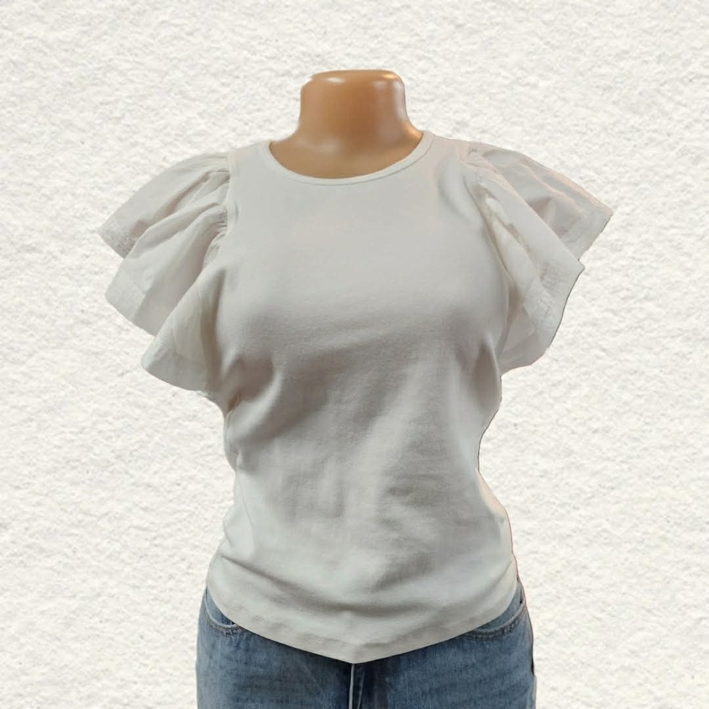 A.L.C. White Ruffle Sleeve Blouse